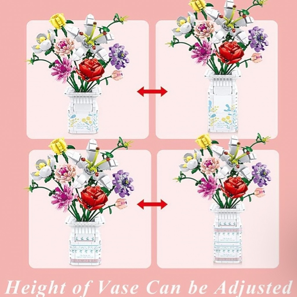 Lego Like Flower Bouquet w/Vase  Building Kit NIP - Picture 5 of 6